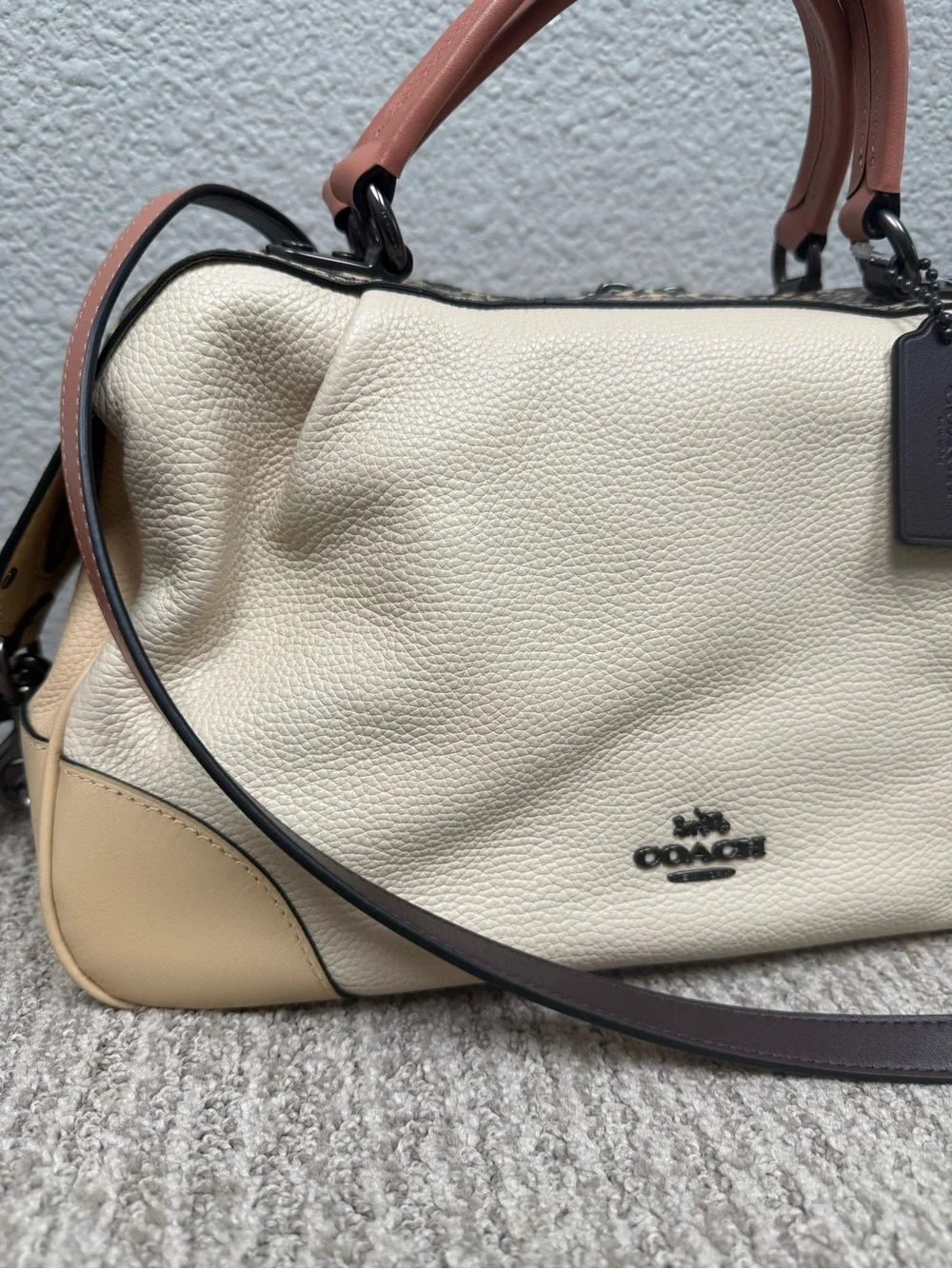 Coach Beige Lane Satchel in Colorblock with Snake Skin Accents